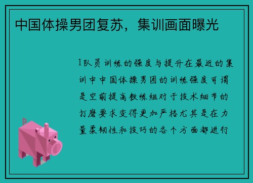 中国体操男团复苏，集训画面曝光